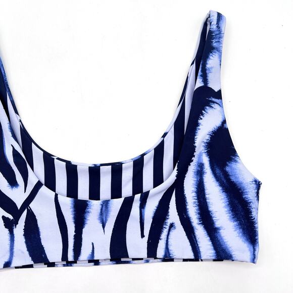 SIGAL Zebra Bikini Top Womens Medium Blue Striped Scoop Neck Tiger Stripe NEW - Picture 10 of 16